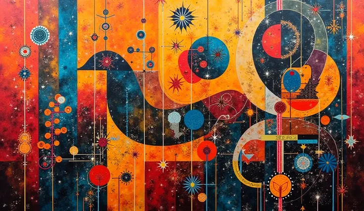 Abstract painting with ornaments and national patterns
