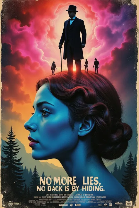 A vintage-style illustrated poster with a dark supernatural atmosphere, featuring bold text at the top reading "NO MORE LIES, NO...