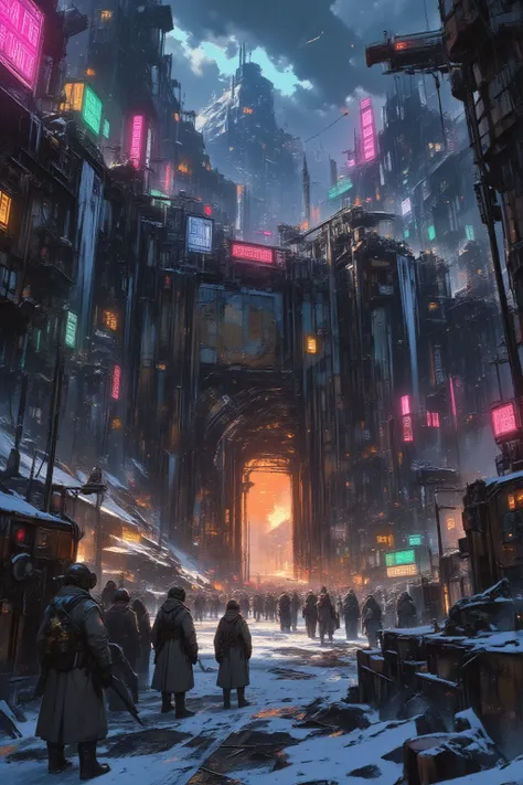 The Last Shelter, long lens oil painting, using thick, high angle view, 
depicts a heavily fortified bunker entrance carved into...