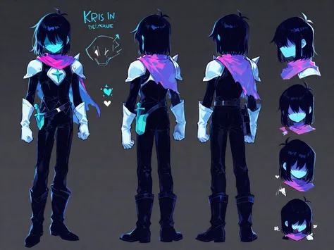 Kris from deltarune, character sheet refence, kris in the Dark World outfit