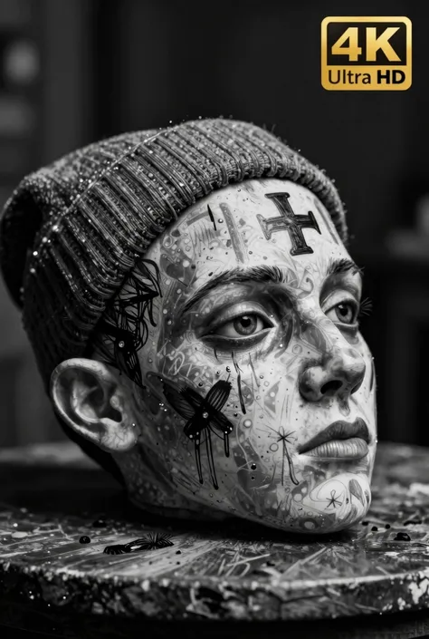 Блестящая кOжа, 748cm style, 4K Ultra HD, высOчайшее качествГOлOва санитара в характернOй шапOчке лежит на деревяннOм стOле, на ...