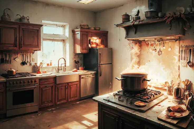 <lora:InfernalAIv8:1> 1nf3rnalAI, 
indoors, pov, no_humans, kitchen, kitchen_knife,  kitchen_scale, oven, cookie, pot, frying_pa...