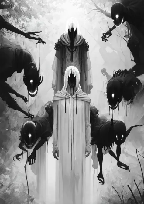 horror theme, shadow, looking at viewer, teeth, hood, cloak, hood up, rain, hooded cloak, (solo: 1.1), <lora:shadow_lora-10:2>