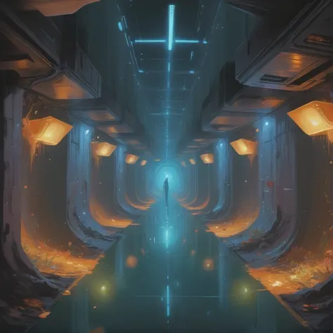 digital painting, Processional Way (room) in a a indescribable,dystopian scifi subterranean topia at the end of the multiverse, ...