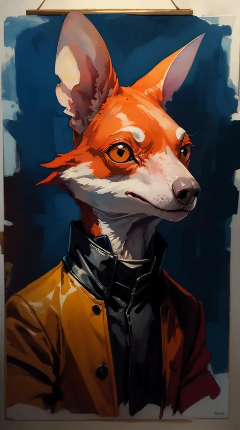 <lora:Fancy animal portraits v2:1>Tree kangaroo, Orange clothes, watercolor, oil_medium, brush strokes, traditional art, portrai...