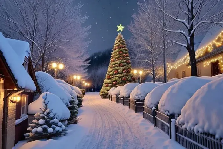Describe in detail the atmosphere of Christmas which is full of warmth and joy. Picture beautiful Christmas decorations, the tem...