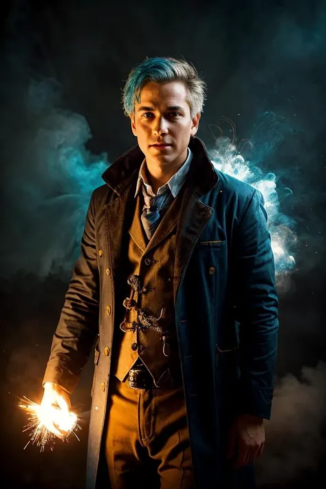 a profesional picture of 1man  Dr. Alistair "Cogsworth": A genius inventor with mismatched eyes (one sapphire blue, the other a ...