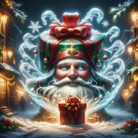 (ral-exposure, long exposure:1.2),The Ghost of Christmas Present is a jovial and larger-than-life spirit, radiating warmth and m...