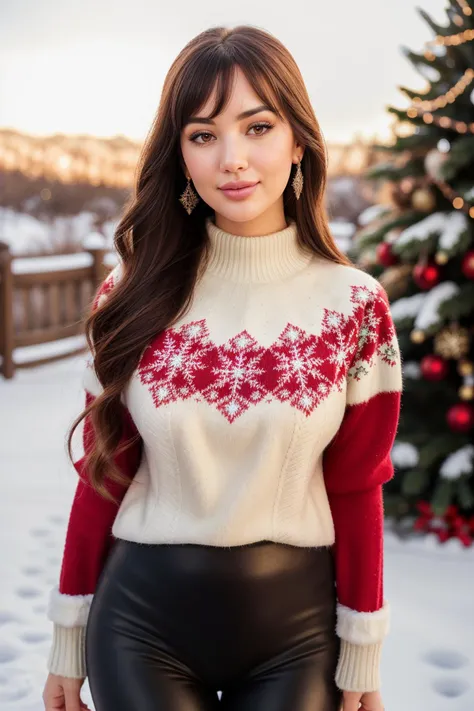 S261_AlinaGorohova, (wearing edgPO pullover, edgPO, christmas themed sweater), <lora:edgPullovers:1>, (wearing leggings), 35mm, ...