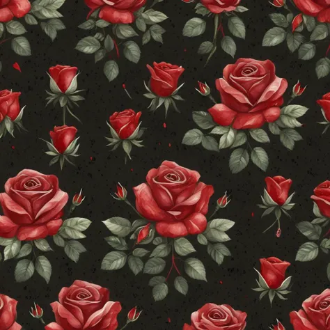 <lora:Allover-Floral:1> AlloverFLR, Red Roses, Arrangement, dark background, vintage, ditsy, detailed, Seamless, Flat Design, Wa...