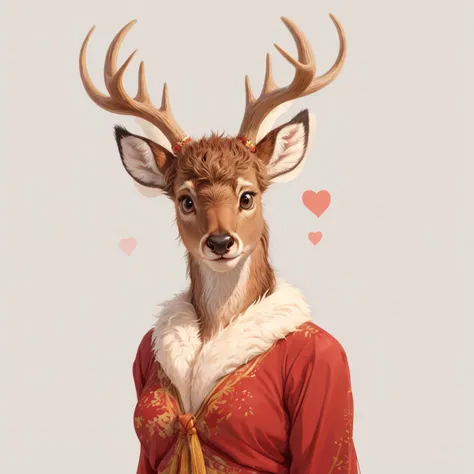 A soft furry sika deer as shy [ <EM_1> | <EM_2> | <EM_3> ], a minimalist style illustration