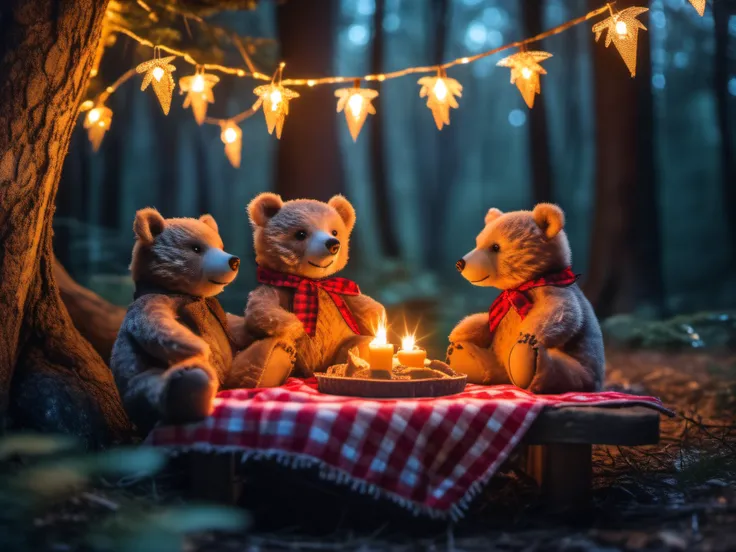 bears having a picnic in a magical fairyland forest, fairy lights,
24mm, 4k textures, cinematic lighting, adobe lightroom, photo...