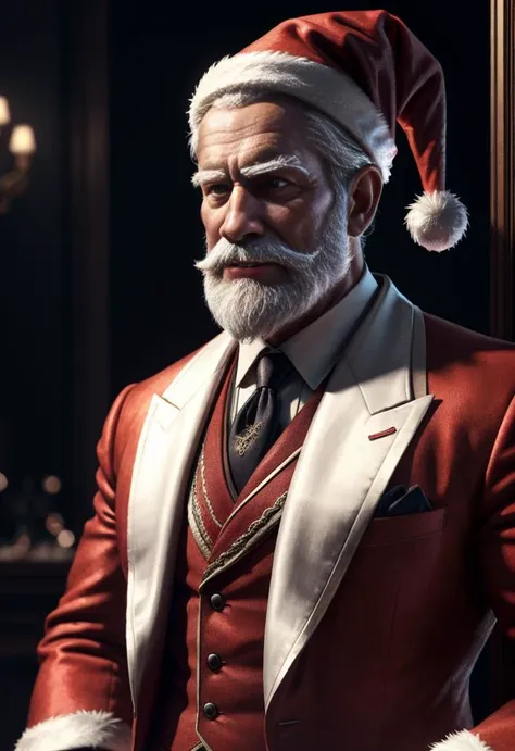 Santa Claus looking like a real gentleman in a lavish and elegant suit, ultra hd, realistic, vivid colors, highly detailed, UHD ...