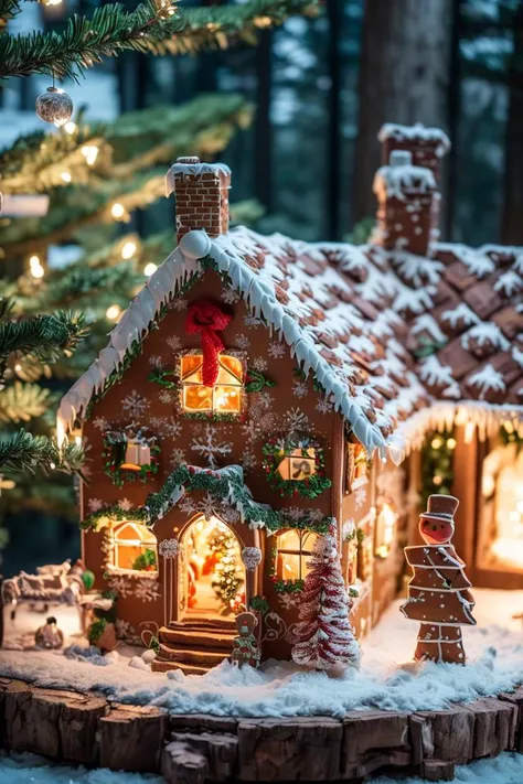 (masterpiece), (detailed), (intricate details), (realistic:1.4) <lora:Gingerbread_House:0.7>, Gingerbread_House, at night, fores...