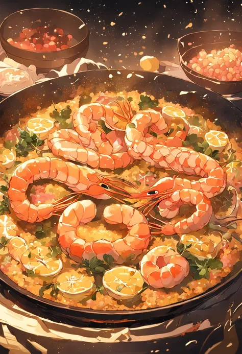 Japanese paella，shrimps，Salmon fillets，caviar，mustard，coriander