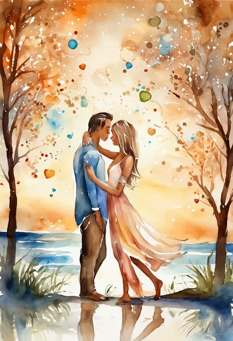 Romantic couple kissing in the wind，Boys and girls，glowing stars，Glow effects，Heart-shaped bubbles，the night，On a cruise ship，Th...
