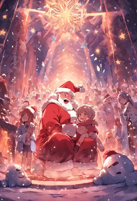 Santa rubs his head in confusion as Elara gives him an amused smile and Frey grimaces with his singing rock star snowman in the ...