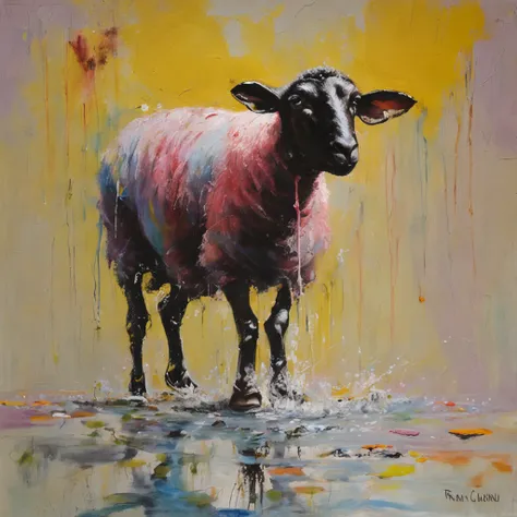 cena de obra prima, foto premiada, Theres a sheep (cordeiro) trapped in a small mud puddle, ovelha presa,
