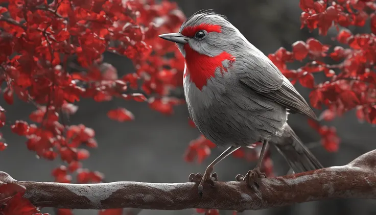 a diamond phaeton bird bright red and gray that is in a tree is the main protagonist Natural realistic rendering, fotorrealista ...