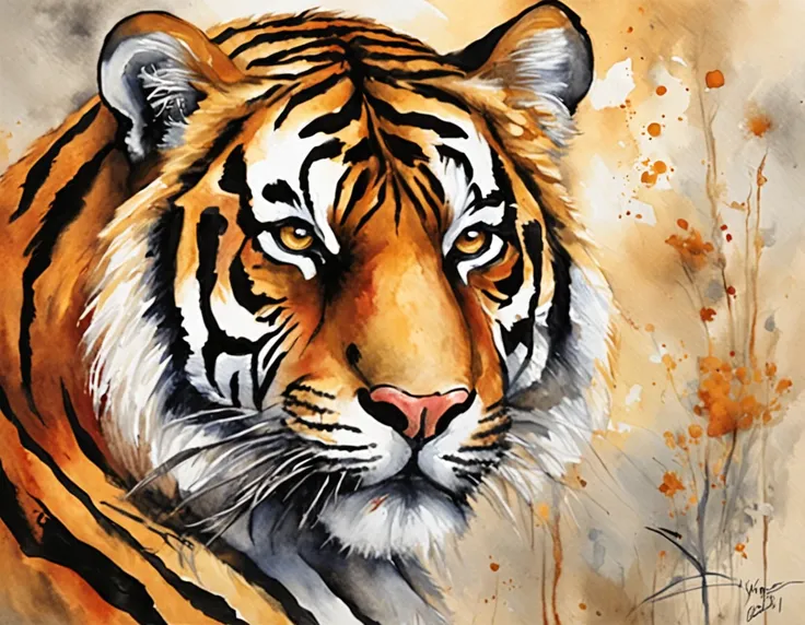 "an abstract oil painting of a majestic tiger."