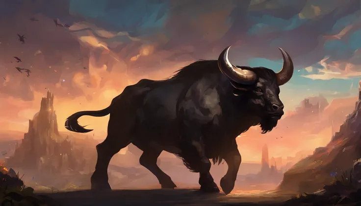 Chibi, cute little、Thunderbolt(Black Minotaur:1.5)，Who has an ax（Black Minotaur Monster：1.8），Cow standing with an ax，Painful exp...
