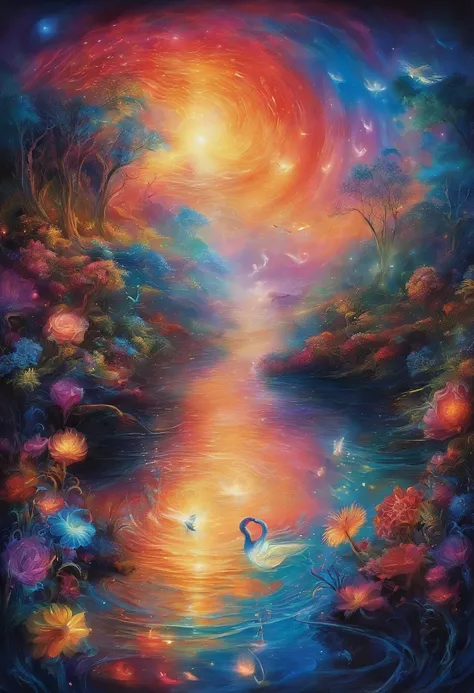 ，walking on the water，See a large alien creature，（Translucent water sprite，It grows a pair of wings），Fly out of the sea，Splashes...