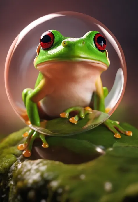 masterpiece: 8k, best quality quality, masterpiece: 1.2), ultra-detailed, a frog drinking coffee inside a bubble,