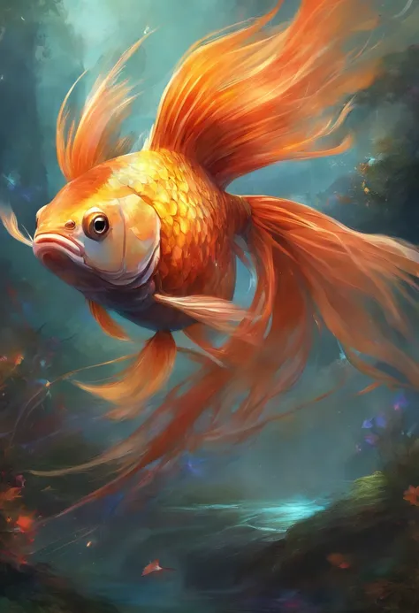 Perfect centering, Fantastic goldfish, cheerfulness, Standing position, Abstract beauty, Centered, Looking at the camera, Facing...