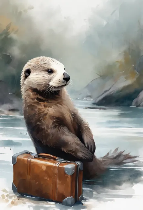 Perfect centering, Cute sea otters, Pulling the suitcase, sad， are worn，Abstract beauty, Centered, With his back to the camera, ...