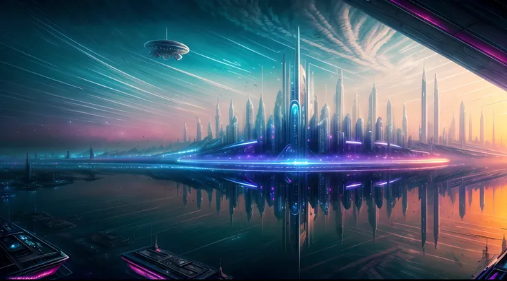Cidade futuristica， fanciful， 24th century，tmasterpiece，alien creatures，(Sky Train，air vehicle，High-rise Bactriarchy），unusual be...