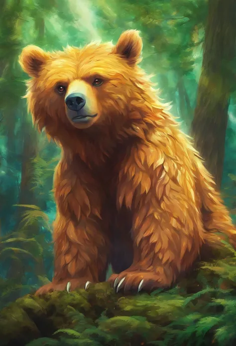 (a unique bear pokemon),illustration,realistic,highres,ultra-detailed,vivid colors,sharp focus,studio lighting,big,fluffy,brown ...