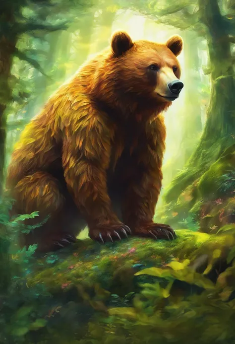 (a unique bear pokemon),illustration,realistic,highres,ultra-detailed,vivid colors,sharp focus,studio lighting,big,fluffy,brown ...
