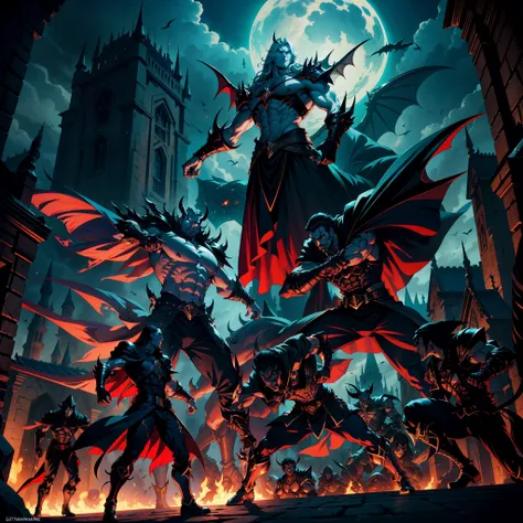 Castlevania Shadow Lord hyper realistic super detailed Lord Dracula handsome muscular wearing angry Islamic armor leading troops...