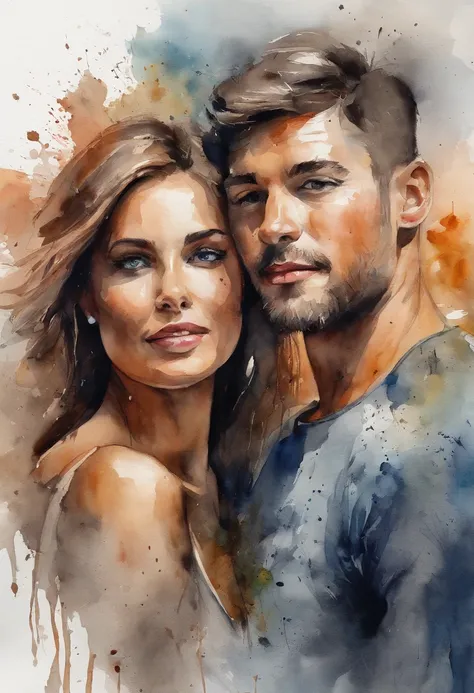 a 1 girl, 1 boy, lovers painting with splatter background and spray paint effect, by Eugeniusz Zak, watercolor art, by Károly Lo...
