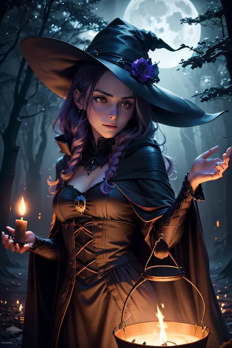 (best quality,4k,highres,masterpiece:1.2),ultra-detailed,(realistic,photorealistic,photo-realistic:1.37),Halloween,witch,full mo...
