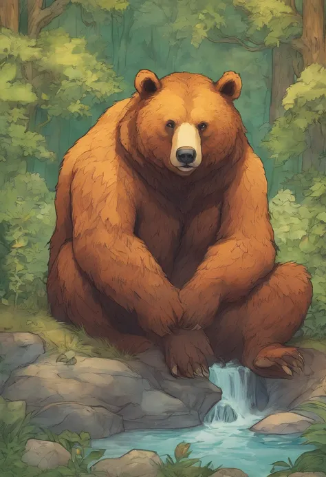 brave bear sitting like animal, by it self