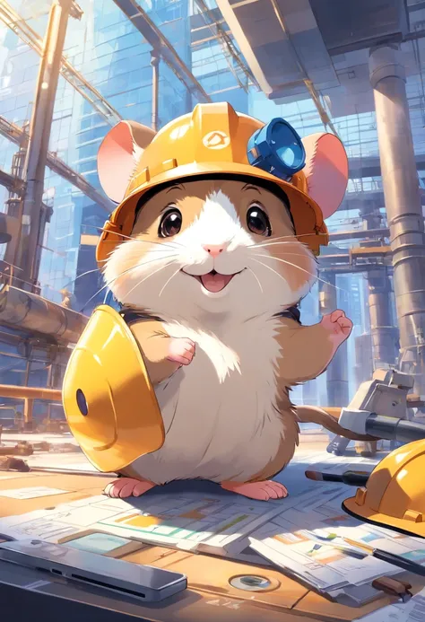Happy hamster, Hanging instruments, Hard hat on the head, Trading on the stock exchange