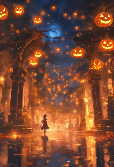 Halloween Floating Lights, Cinematic light and reflection, glowing lights, Intermediate metaverse elements，Digital Painting, Glo...