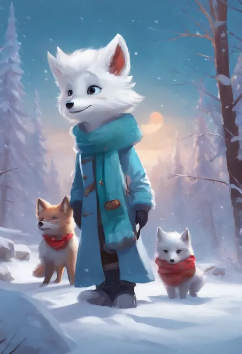 Style-NebMagic, portrait of Ismail Inceoglu, Gazelli, James jean, Anton Fadeev and Yoshitaka Amano, a fluffy cute Arctic fox wea...