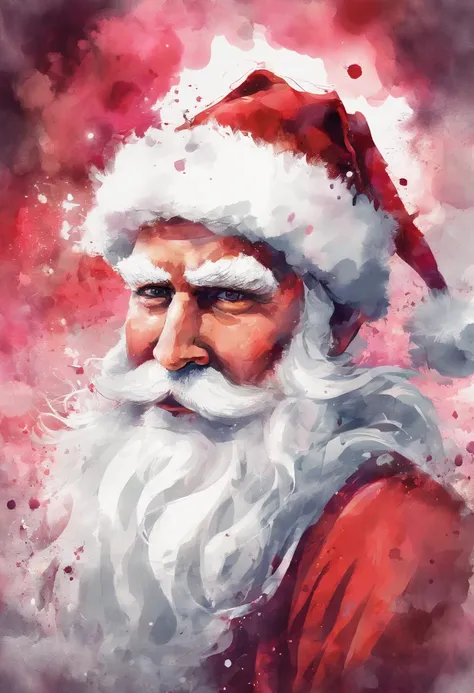 close up photo of santa Claus ,watrcolor style, (rose) digital art, official art, blown by the wind, masterpiece, beautiful, ((w...