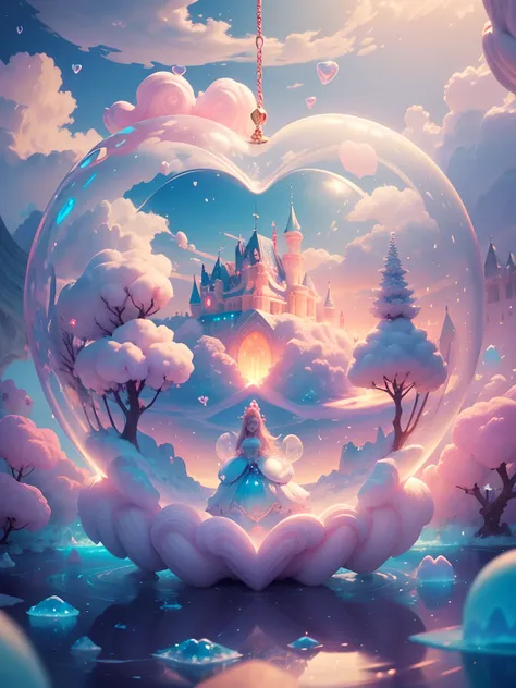 inside a heart shaped bubble a Cotton Candy Queen Women Goddess 8k Resolution Rendered Hyper Realistic Intricate Detail lives in...