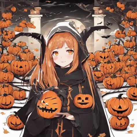 Halloween costumes（best qualtiy，8K pumpkin skeleton,Masterpiece）When the skeleton pumpkin appears，Bats only hear, unseen，Pumpkin...
