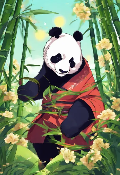 The anime scene where the giant panda is the main character is roaring and showing great power, the background is a full moon。, ...