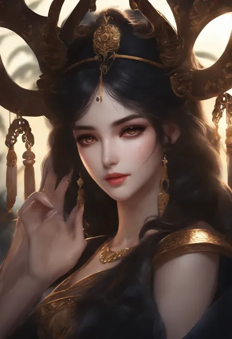 (best quality,highres,ultra-detailed,realistic:0.9),anime,girl,black hair,beautiful and gorgeous eyes,soft smile,stunning makeup...