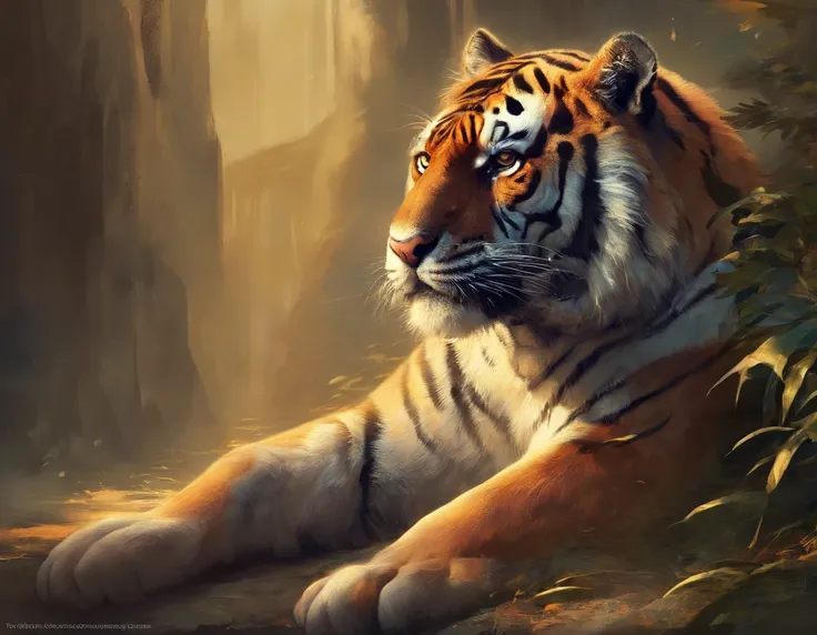 The tiger focuses on the face, (best qualityer, highr, photo-realistic:1.37), A detailed eye, Strong gaze, Robust and powerful c...