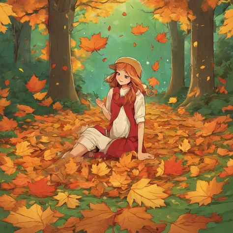 (best quality,4k,8k,alta resolução,masutepiece:1.2),ultra-detalhado, A pile of fallen leaves,cena colorida do outono,Lonely fox,...