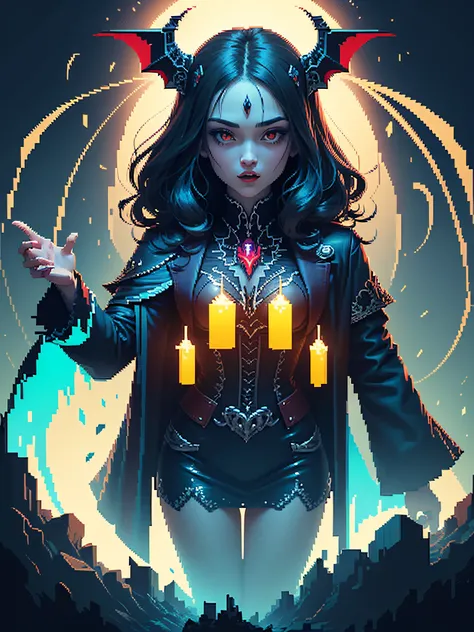 fabulous pixel art of a vampire in l at night pixel art, beautiful and detailed pixel art, hyper detailed pixel art, conceptual ...