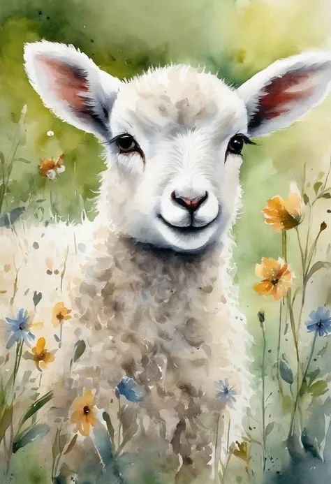 Lambs, hand drawn, cute canvas art, soft detail, big eyed, adorable