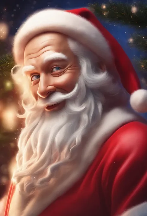 An elder，White beard and white mustache hat，Wearing red Christmas clothes and Christmas hat。 Clear facial features：Santa Claus’s...