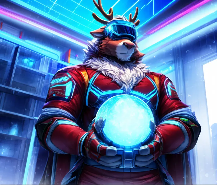 Reindeer, (blind box toy style:1.2), nuttcraker toy, (Full Body Shot) ,  1 Transparent Santa claus, Behind him is a snowman and ...